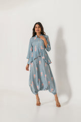 Aqua Blue Peplum Dhoti Jumpsuit