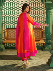 Orange And Pink Embroidered Anarkali Kurta Set