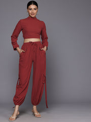 Women Rust Long Sleeves Joggers Co-Ord