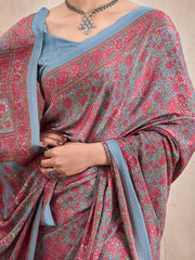 ساري نسائي رمادي مطبوع من الكريب مع قطعة بلوزة