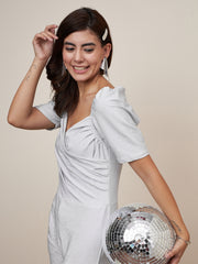 Women's Silver Pleated Jumpsuit