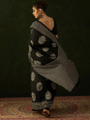 Women's Bhagalpuri Silk Black Printed Designer Saree With Blouse Piece