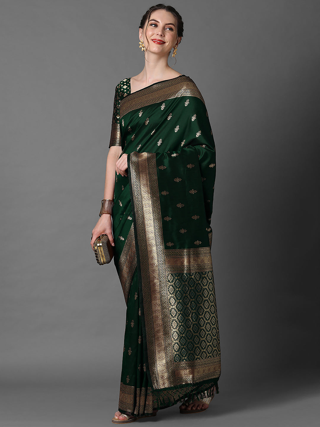 Women's Silk Blend Green WovenDesign DesignerSaree With Blouse Piece