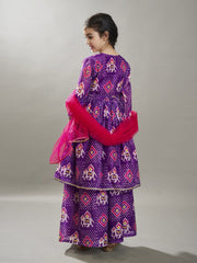Girls Purple Ethnic motifs print design Kurta With Palazzos, Dupatta set