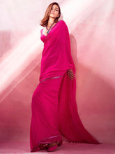 Women's Georgette Pink Embellished Designer Saree With Blouse Piece
