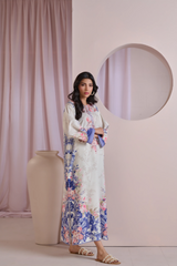 Mint and Blue Floral muslim Lawn Suit with Dupatta