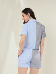 Women's Black & Blue Contrast Stripe Co-Ord Set