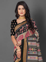 Women's Bhagalpuri Silk Beige Printed Designer Saree With Blouse Piece