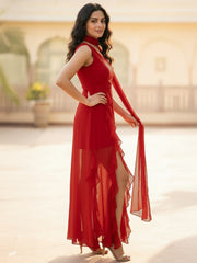 Ruffled Chiffon A-Line Maxi Dress