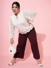 Plus Size Self Designed Tie-Ups Bell Sleeves Top