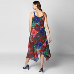 Women's Multi Colored Tile Print Asymmetric Dress
