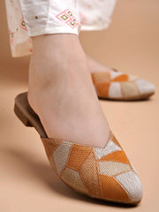 Ethnic Orange Flat Mules For Women & Girls