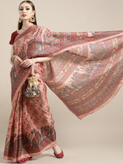 Women's Khadi Silk Pink Digital Print DesignerSaree With Blouse Piece