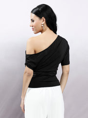 Women Solid One Shoulder Draped Top