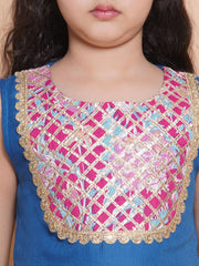 Girls Blue Solid Kurta with Sharara