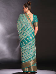 Women's Art Silk Light Blue Printed Designer Saree With Blouse Piece