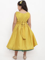 Silk Woven Sleeveless Embroidered Flared Frock - Yellow