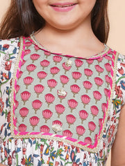 Girls Off white Printed Short Kurta with Afgani Salwar