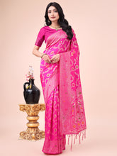 Elegant Banarasi Cotton Saree with Zari Leaf Motifs and Rich Pallu - Traditional Indian Saree for Festive & Wedding Wear