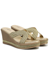 Gold Casual Wedge Open Back 3 inches Wedge Heels
