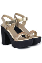 صندل أنيق وعصري بكعب عريض 4 بوصات مع حلقة للكاحل ومقدمة مستديرة