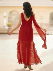 Ruffled Chiffon A-Line Maxi Dress