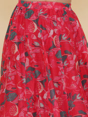 Girls Pink & Green Printed Choli Cape style Pink Ready to Wear Lehenga.