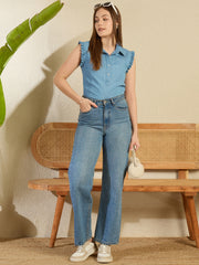 Women's Denim Top with Frill Detail