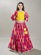 Girls Pink & Yellow Ikat Digital Print Ready to Wear Lehenga & Blouse with Jacket