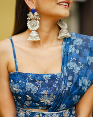 Midnight Blue Ruffle Saree with Blouse