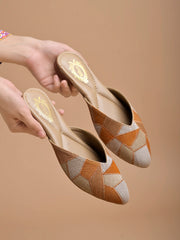 Shoetopia - Ethnic Orange Flat Mules For Women & Girls