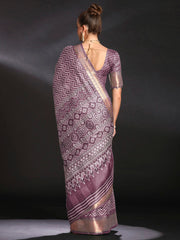 Women's Art Silk Mauve Printed Designer Saree With Blouse Piece
