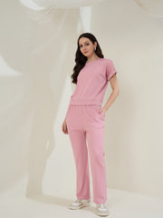 Women's Pink Self Design Co-Ord Set