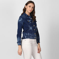 Women's Blue Denim Jacket with Washed effect