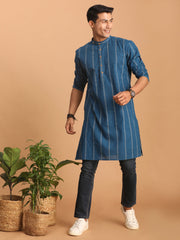 Shvaas By Vastramay - Men's Indigo Blue Cotton Kurta