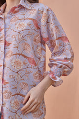 Heather Purple Smocked Sleeved Shirt