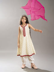 Girls Ethnic motifs woven design Kurta With Salwar & Dupatta