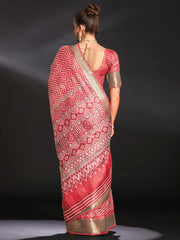 Women's Art Silk Red Printed Designer Saree With Blouse Piece
