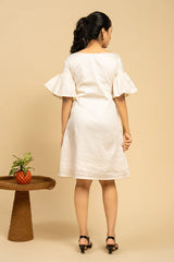 Women White And Black Checks Viscose Cotton A Line Short Dress