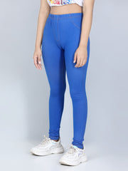 بنطلون جينز قطني ضيق للبنات - أزرق