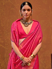 Naari - Women's Silk Blend Pink Woven Design Designer Saree With Blouse Piece