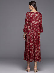 Varanga Women Maroon A-Line Dress With Round Neck