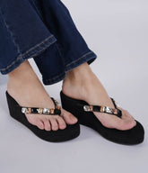 صندل كاجوال أنيق بكعب إسفيني 3 بوصات، مفتوح من الخلف، مقدمة دائرية