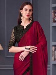 Women's Satin Silk Pink Embellished Designer Saree With Blouse Piece