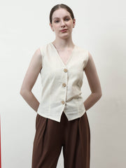 Women Solid V-Neck Linen Top