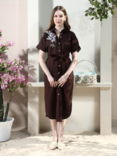 Floral Embroidered Shirt Midi Dress