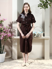 Floral Embroidered Shirt Midi Dress