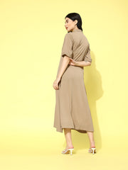 Varanga Women Beige Shirt Collar A Line Dress