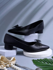 Shoetopia - Pointed Toe Bow Detailed Black Bellies For Women & Girls