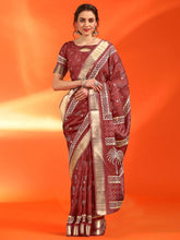 ساري نسائي بتصميم مطبوع من القطن والحرير بلون الصدأ مع قطعة بلوزة